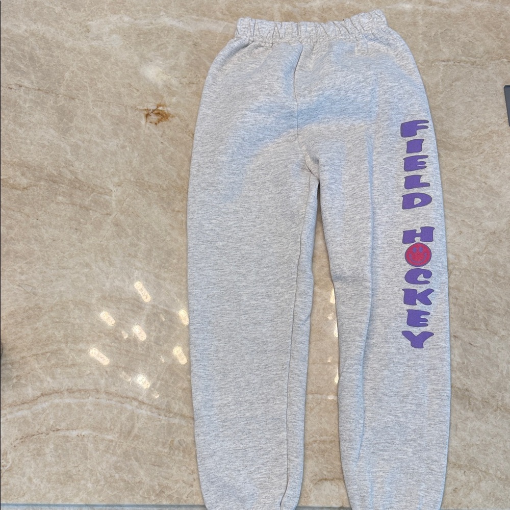 Jerzees Gray Kids Sweatpants with Purple Print (rarely worn)